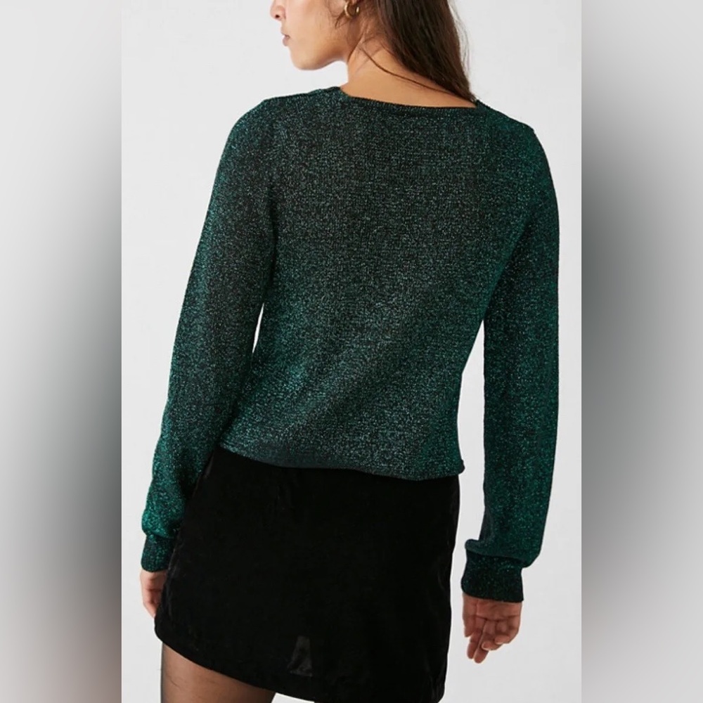FREE PEOPLE Emmaline Metallic Cardigan Sweater in Alpine Combo - Picture 8 of 13